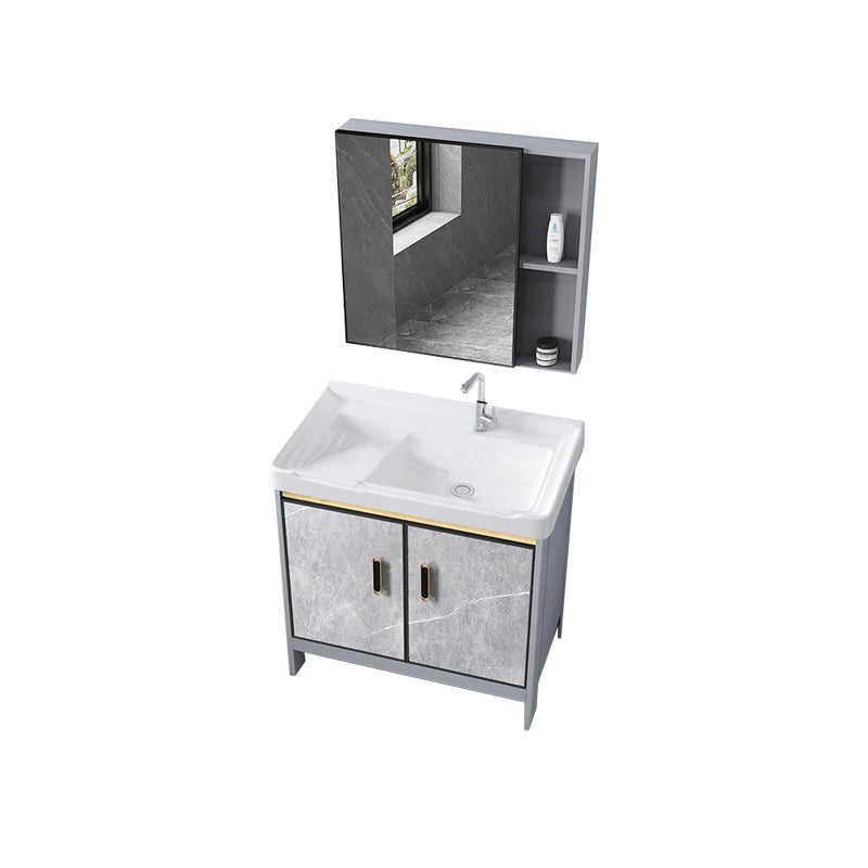 Metal Freestanding Sink Vanity Modern Mirror Cabinet Bathroom Vanity Set in Gray