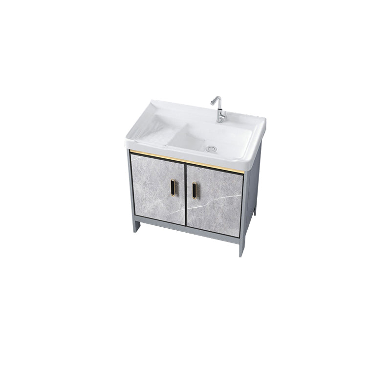 Metal Freestanding Sink Vanity Modern Mirror Cabinet Bathroom Vanity Set in Gray
