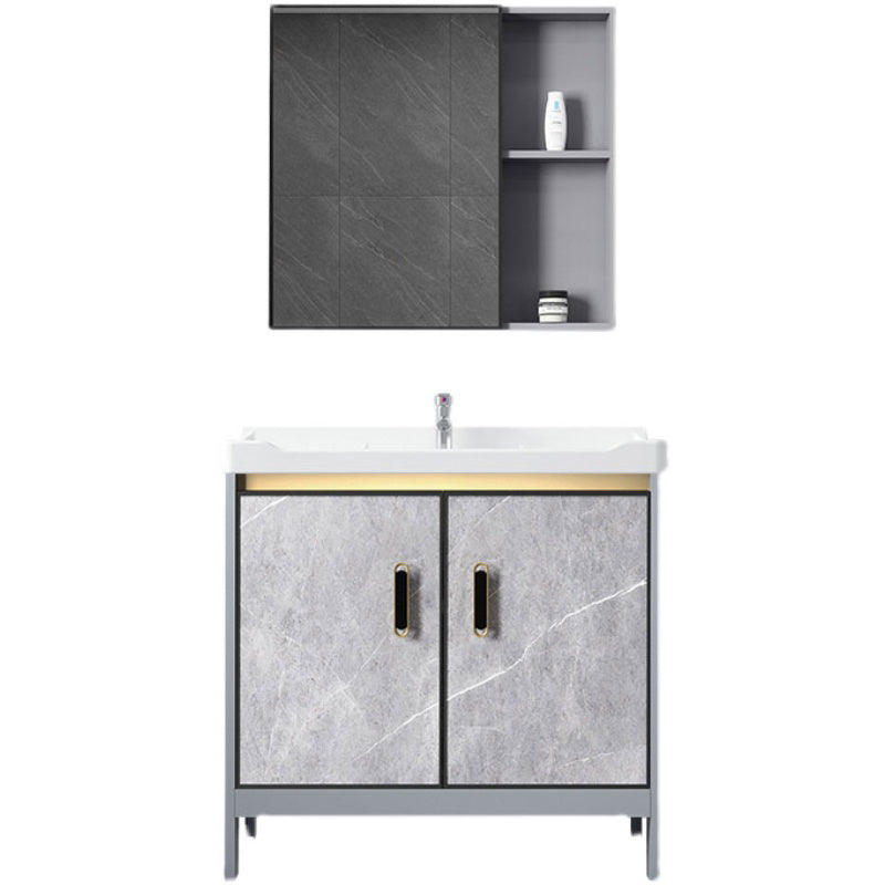 Metal Freestanding Sink Vanity Modern Mirror Cabinet Bathroom Vanity Set in Gray