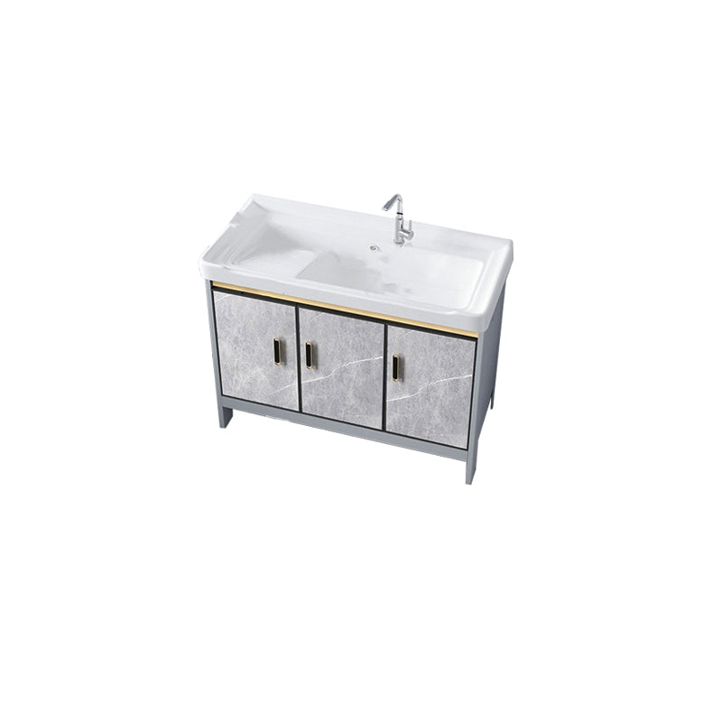 Metal Freestanding Sink Vanity Modern Mirror Cabinet Bathroom Vanity Set in Gray