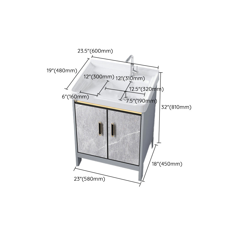 Metal Freestanding Sink Vanity Modern Mirror Cabinet Bathroom Vanity Set in Gray