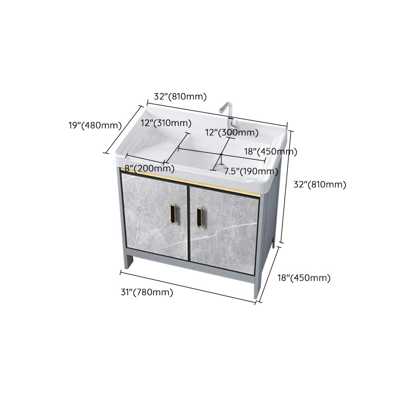 Metal Freestanding Sink Vanity Modern Mirror Cabinet Bathroom Vanity Set in Gray