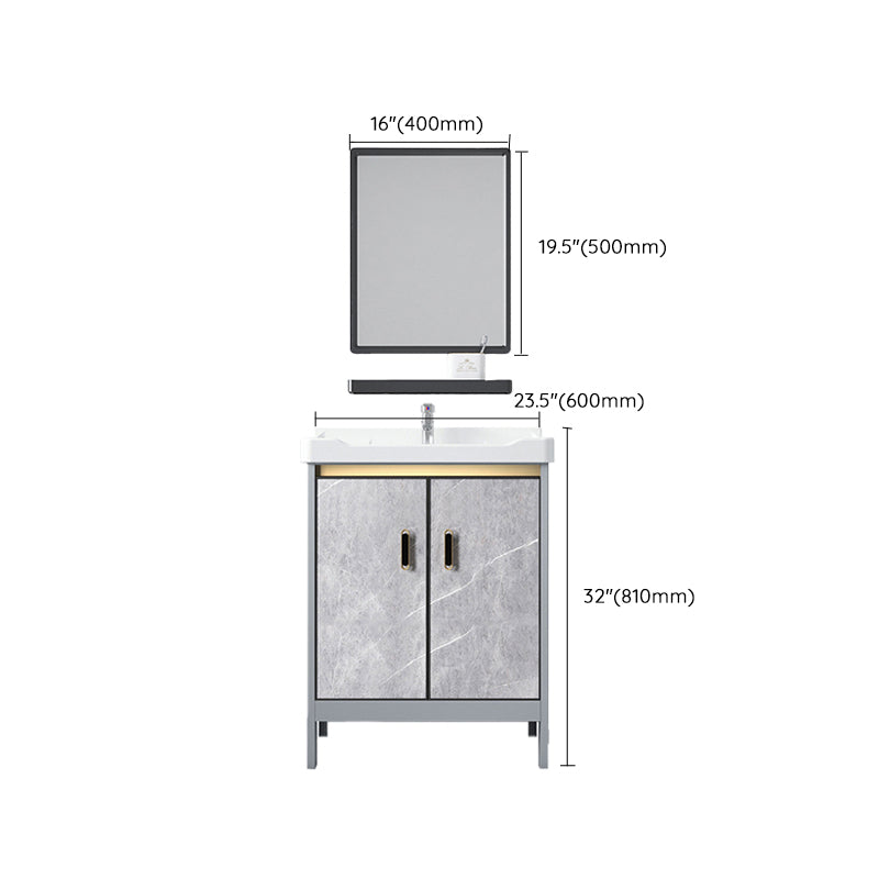 Metal Freestanding Sink Vanity Modern Mirror Cabinet Bathroom Vanity Set in Gray