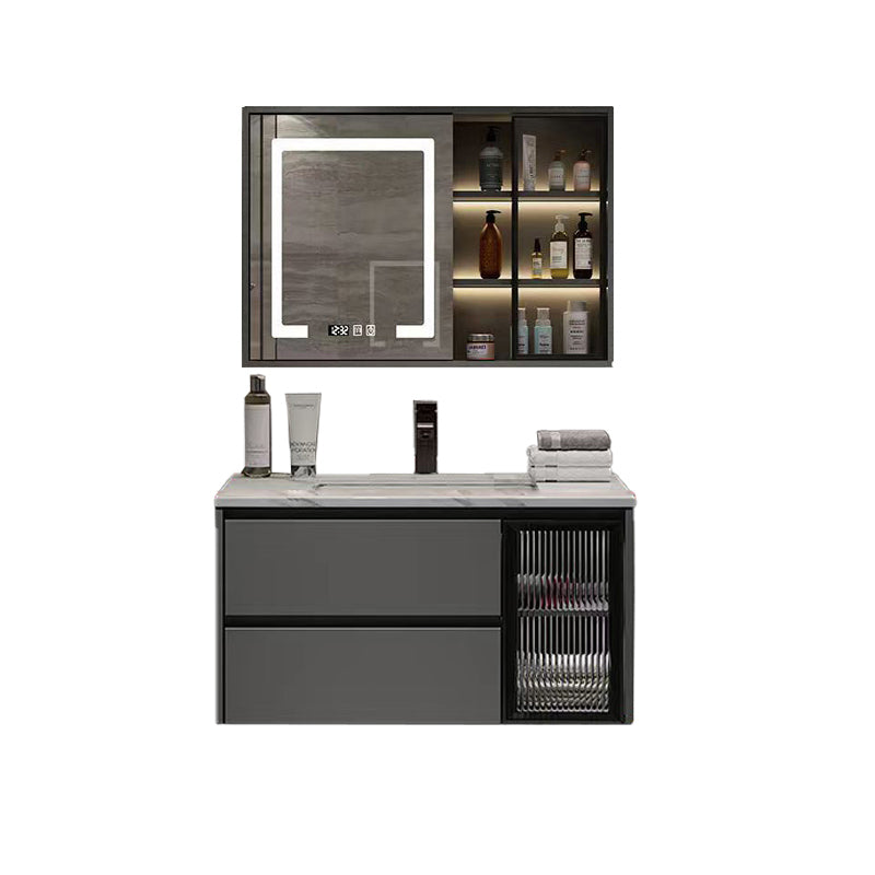 Wall Mount Bath Vanity Grey Metal Frame Mirror Single Sink Bathroom Vanity with Drawers