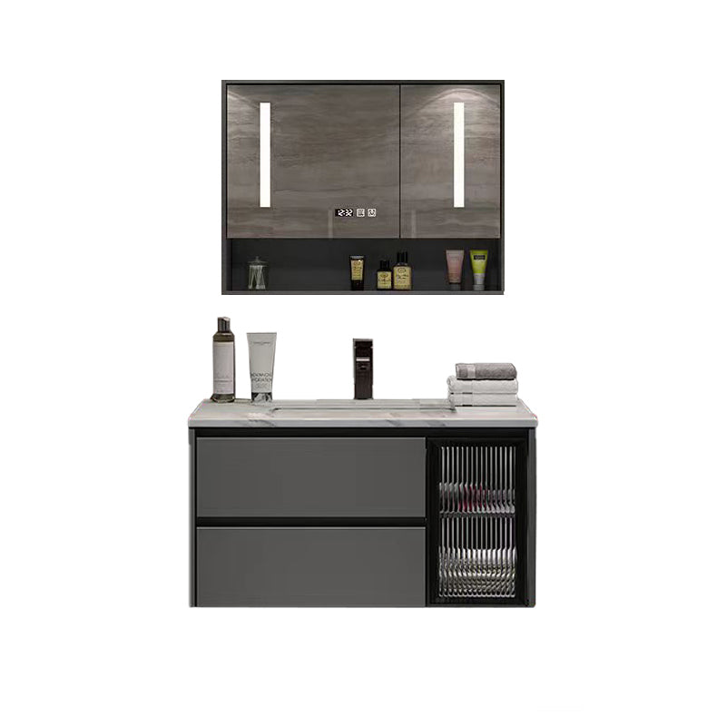 Wall Mount Bath Vanity Grey Metal Frame Mirror Single Sink Bathroom Vanity with Drawers