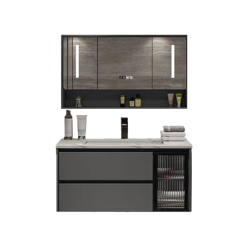 Wall Mount Bath Vanity Grey Metal Frame Mirror Single Sink Bathroom Vanity with Drawers