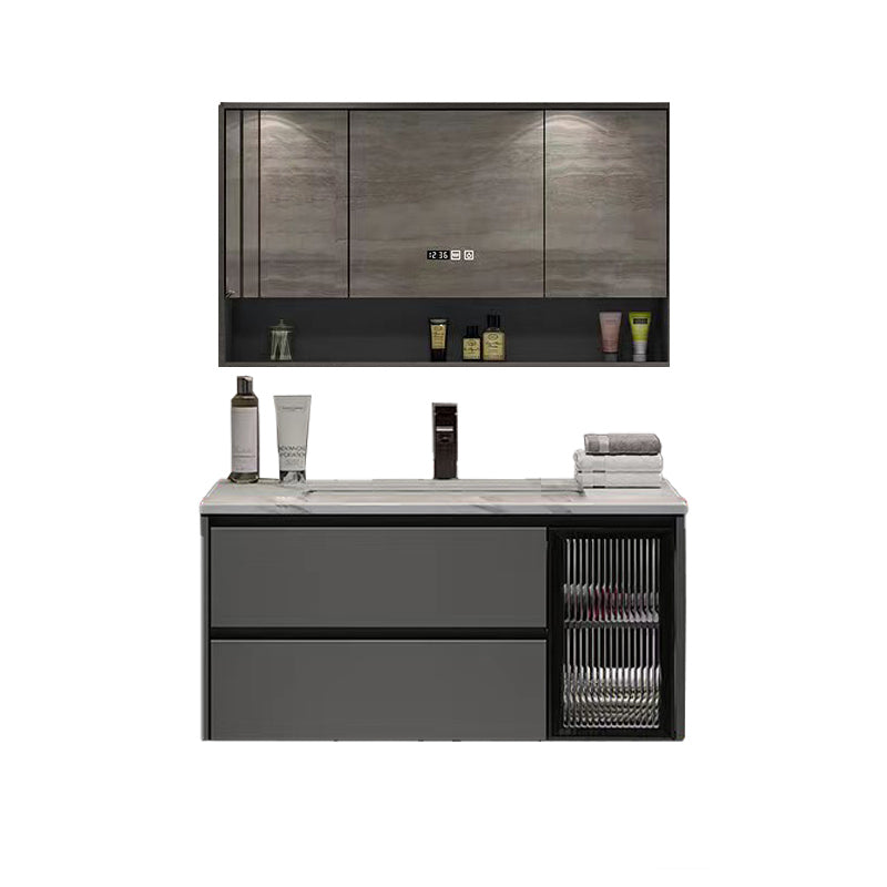 Wall Mount Bath Vanity Grey Metal Frame Mirror Single Sink Bathroom Vanity with Drawers