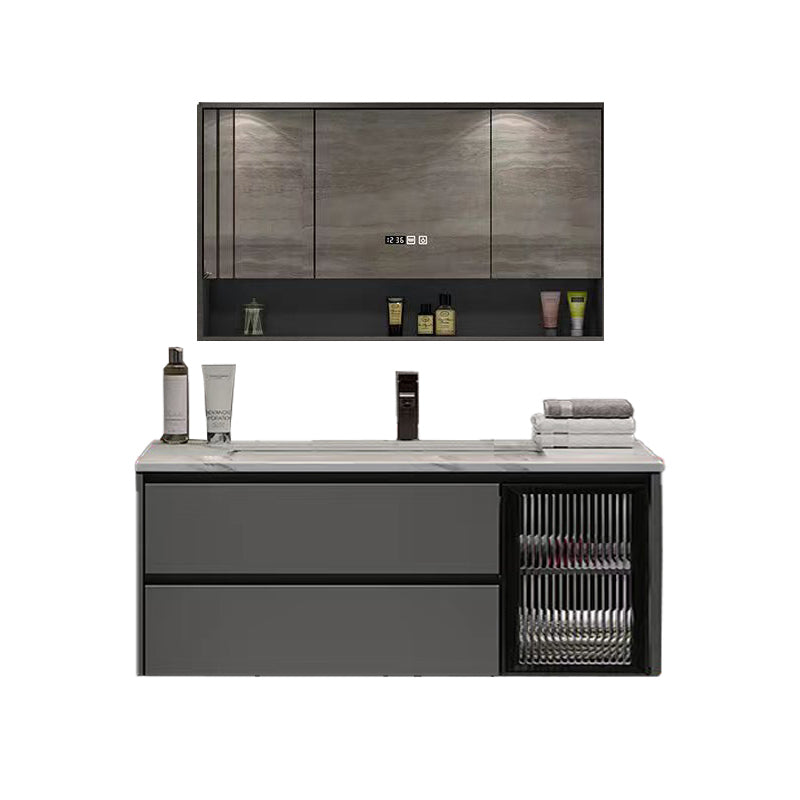 Wall Mount Bath Vanity Grey Metal Frame Mirror Single Sink Bathroom Vanity with Drawers