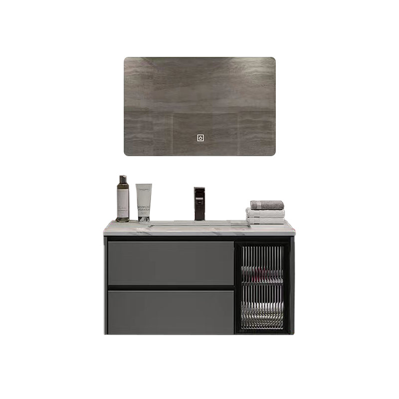 Wall Mount Bath Vanity Grey Metal Frame Mirror Single Sink Bathroom Vanity with Drawers