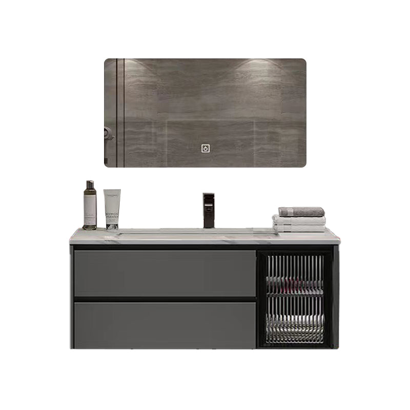 Wall Mount Bath Vanity Grey Metal Frame Mirror Single Sink Bathroom Vanity with Drawers