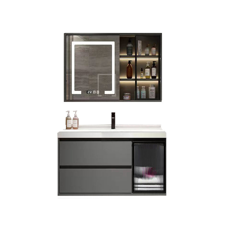 Wall Mount Bath Vanity Grey Metal Frame Mirror Single Sink Bathroom Vanity with Drawers