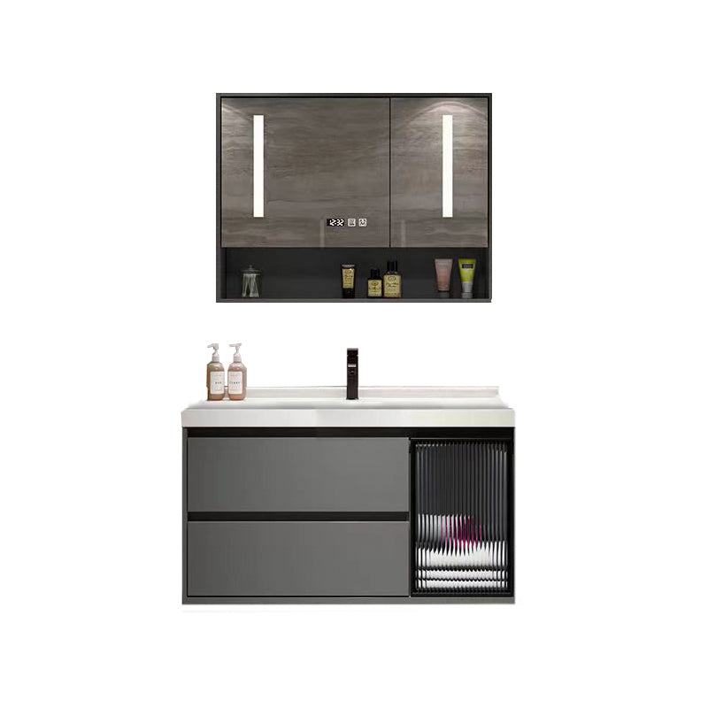 Wall Mount Bath Vanity Grey Metal Frame Mirror Single Sink Bathroom Vanity with Drawers