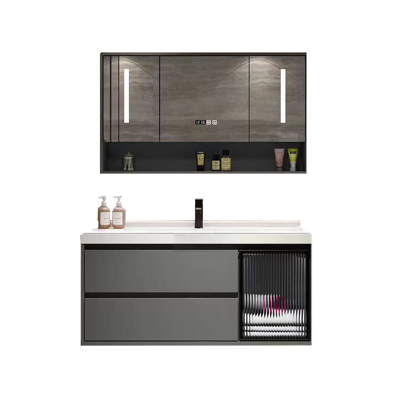 Wall Mount Bath Vanity Grey Metal Frame Mirror Single Sink Bathroom Vanity with Drawers