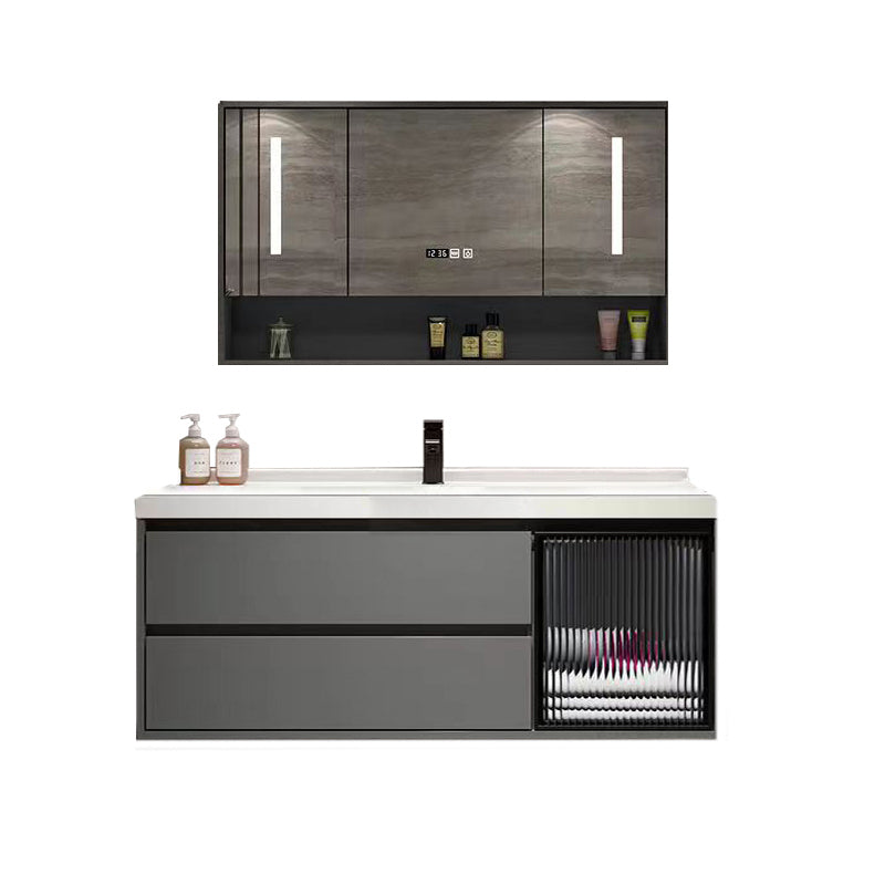 Wall Mount Bath Vanity Grey Metal Frame Mirror Single Sink Bathroom Vanity with Drawers