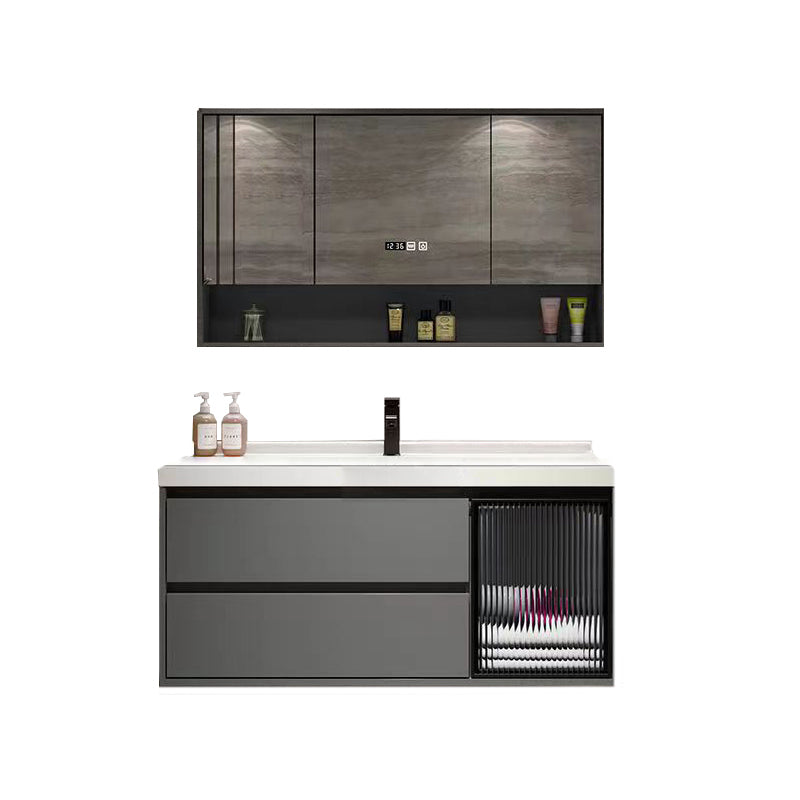 Wall Mount Bath Vanity Grey Metal Frame Mirror Single Sink Bathroom Vanity with Drawers