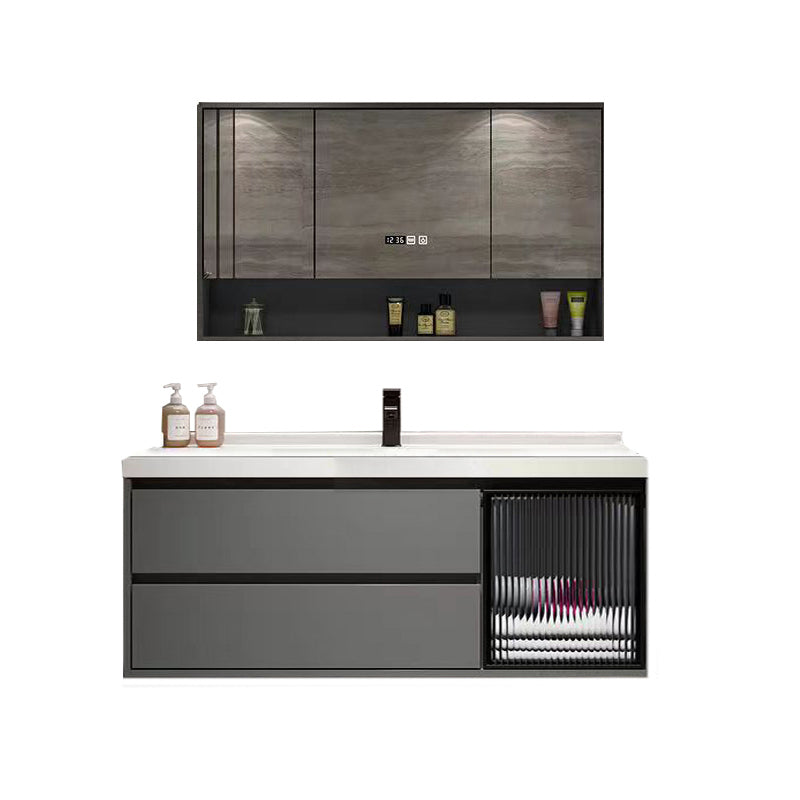 Wall Mount Bath Vanity Grey Metal Frame Mirror Single Sink Bathroom Vanity with Drawers