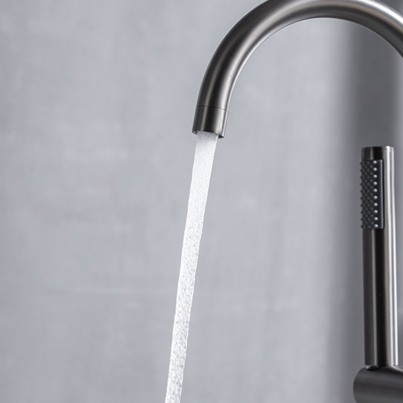 Modern Floor Mounted Metal Freestanding Tub Filler Swivel High Arc Freestanding Faucet