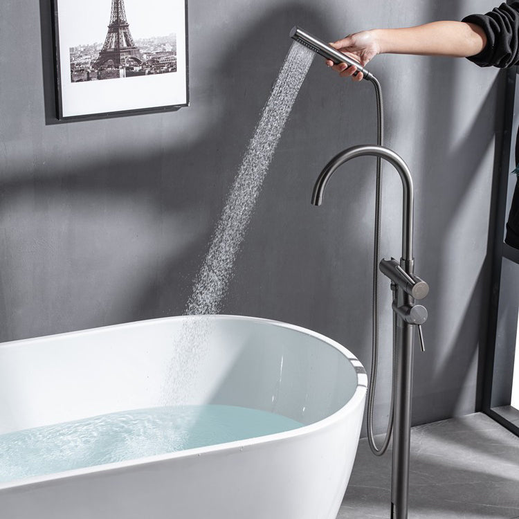Modern Floor Mounted Metal Freestanding Tub Filler Swivel High Arc Freestanding Faucet