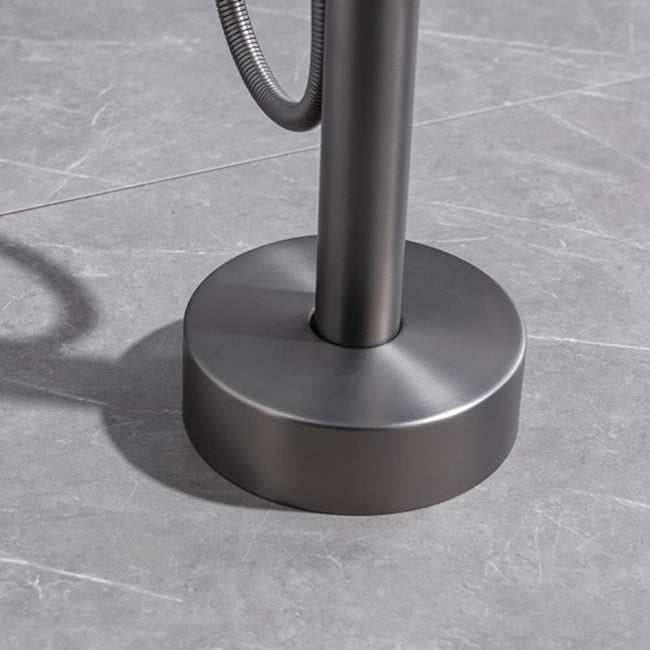 Modern Floor Mounted Metal Freestanding Tub Filler Swivel High Arc Freestanding Faucet