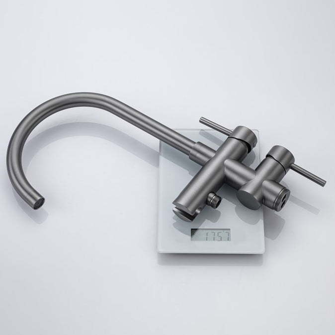 Modern Floor Mounted Metal Freestanding Tub Filler Swivel High Arc Freestanding Faucet