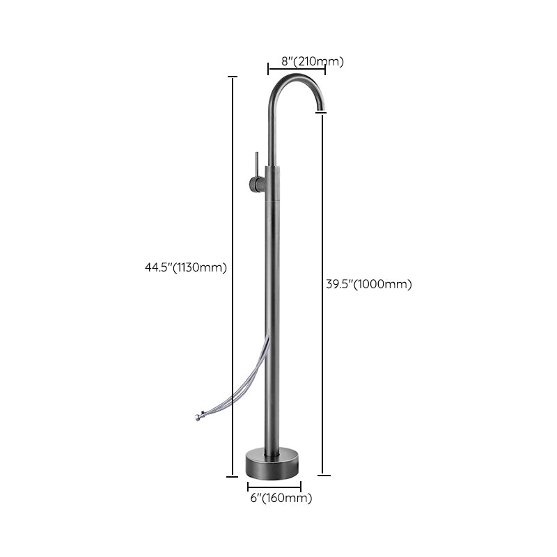 Modern Floor Mounted Metal Freestanding Tub Filler Swivel High Arc Freestanding Faucet