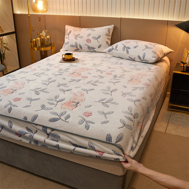 Flannel Fitted Sheet Printing Fade Resistant Soft Fitted Sheet Set