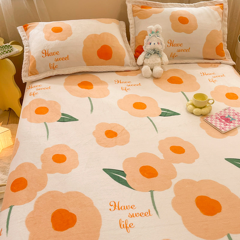 Non-Pilling Sheet Painting Fade Resistant Soft Flannel Bed Sheet Set