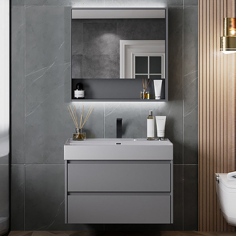 Contemporary Vanity Sink Wooden Wall-Mounted Bathroom Vanity Cabinet in Gray