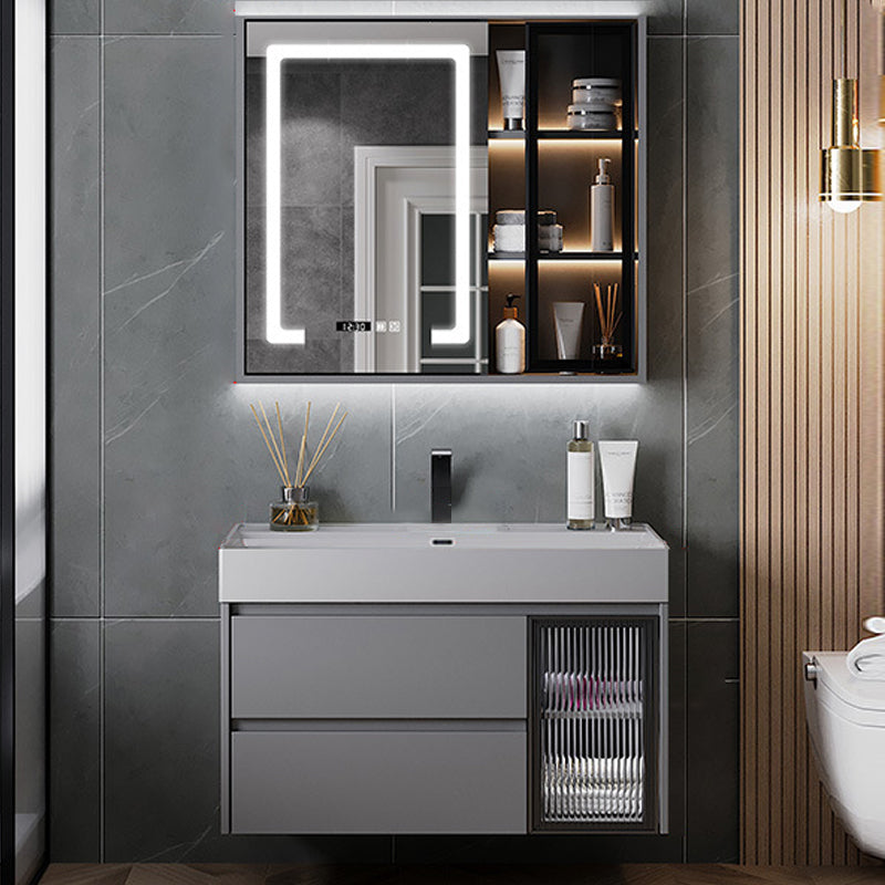 Contemporary Vanity Sink Wooden Wall-Mounted Bathroom Vanity Cabinet in Gray