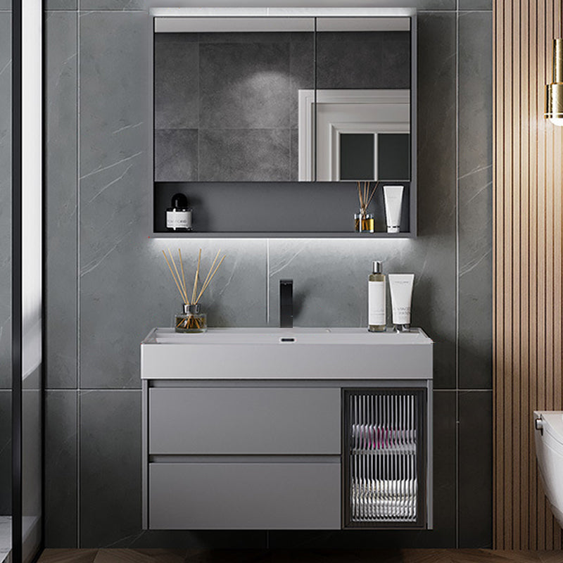 Contemporary Vanity Sink Wooden Wall-Mounted Bathroom Vanity Cabinet in Gray