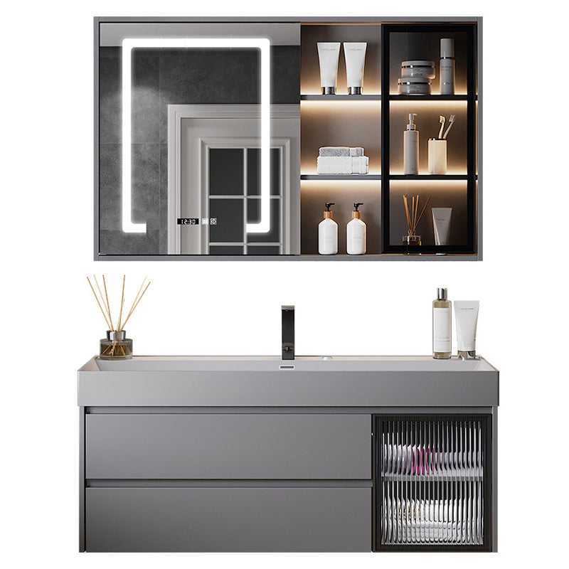 Contemporary Vanity Sink Wooden Wall-Mounted Bathroom Vanity Cabinet in Gray