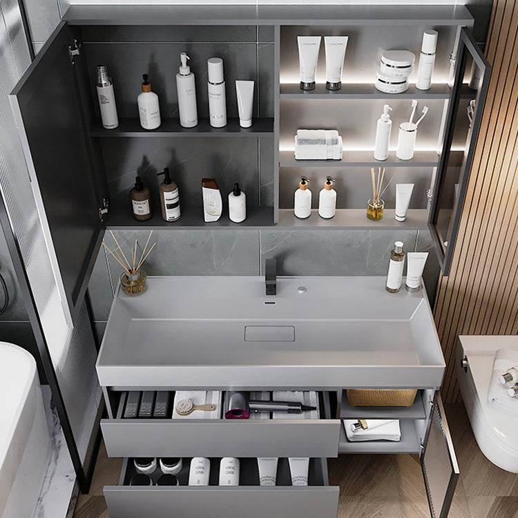 Contemporary Vanity Sink Wooden Wall-Mounted Bathroom Vanity Cabinet in Gray