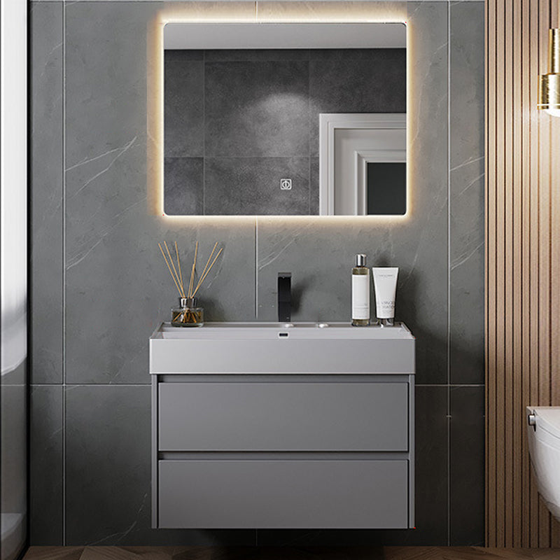 Contemporary Vanity Sink Wooden Wall-Mounted Bathroom Vanity Cabinet in Gray