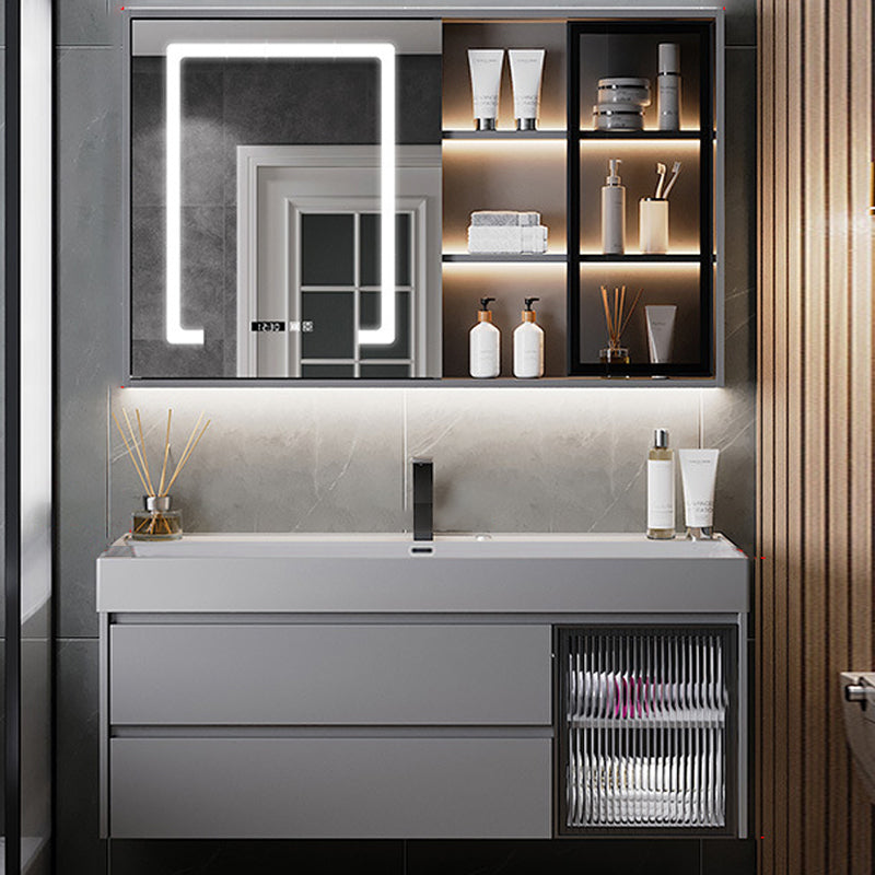 Contemporary Vanity Sink Wooden Wall-Mounted Bathroom Vanity Cabinet in Gray