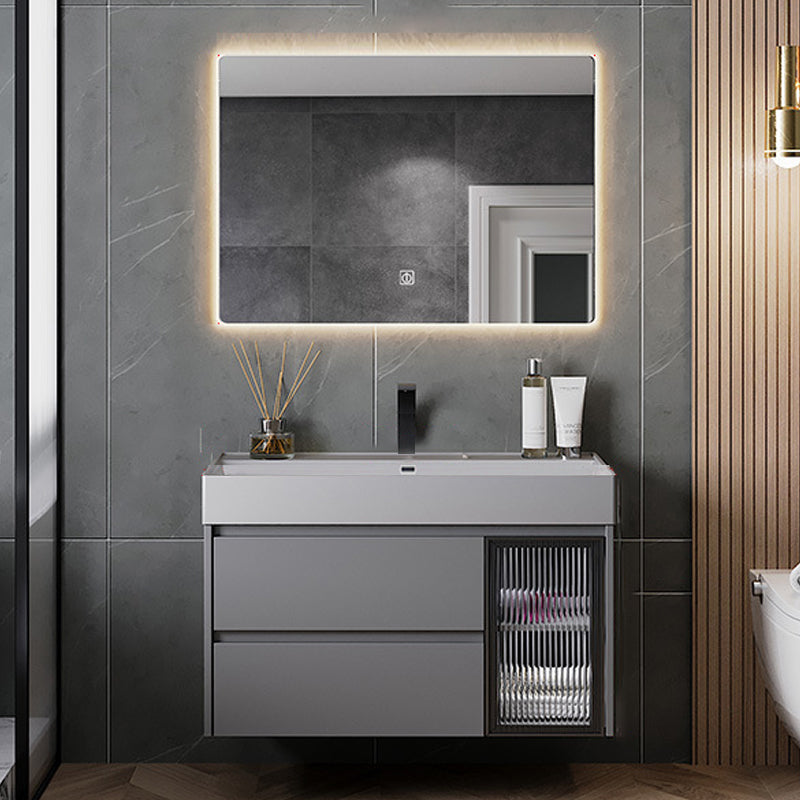 Contemporary Vanity Sink Wooden Wall-Mounted Bathroom Vanity Cabinet in Gray