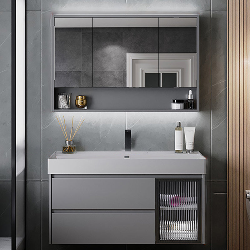 Contemporary Vanity Sink Wooden Wall-Mounted Bathroom Vanity Cabinet in Gray
