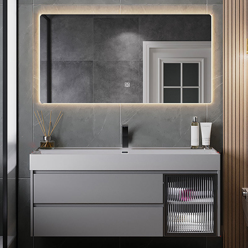 Contemporary Vanity Sink Wooden Wall-Mounted Bathroom Vanity Cabinet in Gray