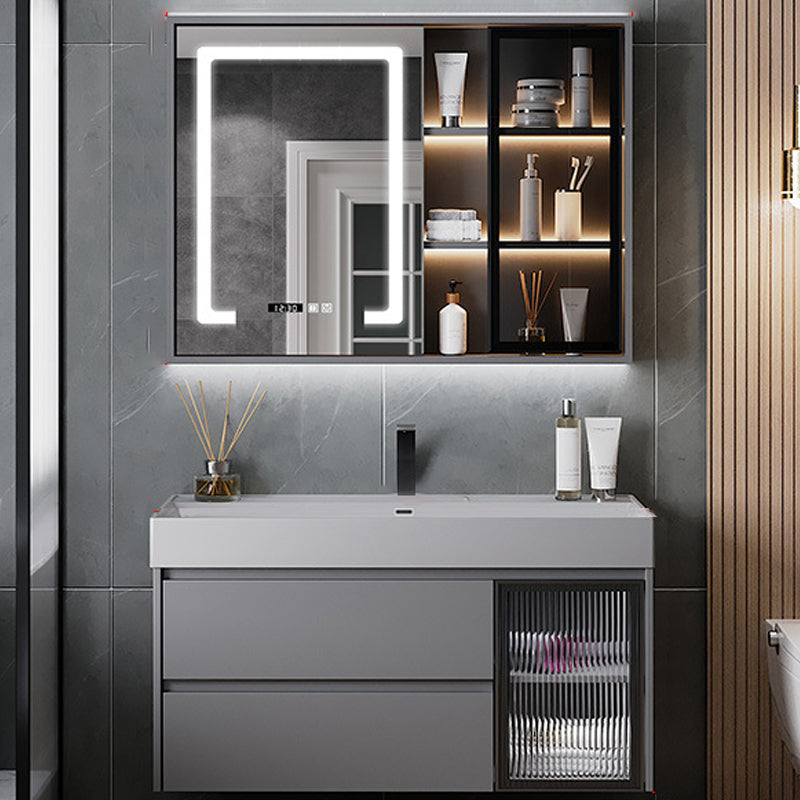 Contemporary Vanity Sink Wooden Wall-Mounted Bathroom Vanity Cabinet in Gray