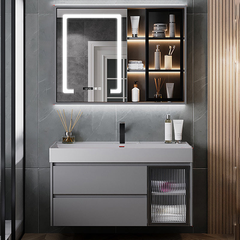 Contemporary Vanity Sink Wooden Wall-Mounted Bathroom Vanity Cabinet in Gray