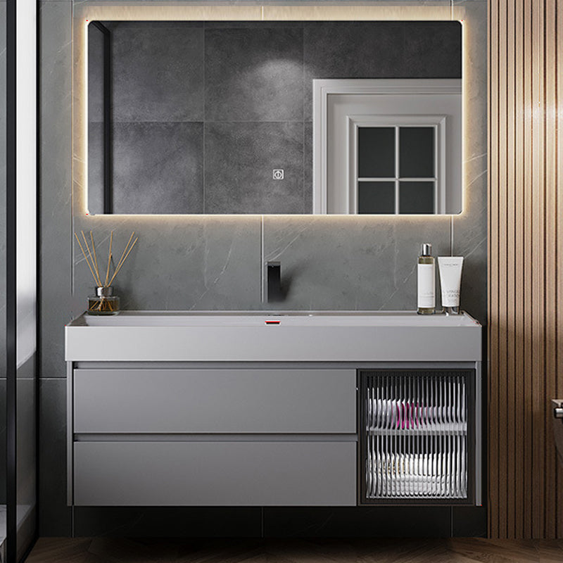 Contemporary Vanity Sink Wooden Wall-Mounted Bathroom Vanity Cabinet in Gray