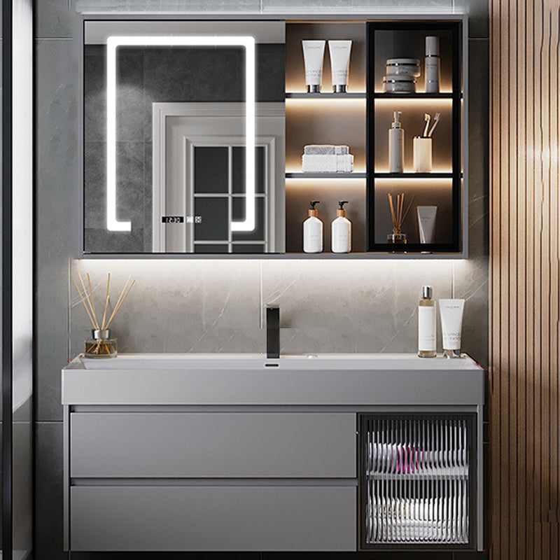 Contemporary Vanity Sink Wooden Wall-Mounted Bathroom Vanity Cabinet in Gray