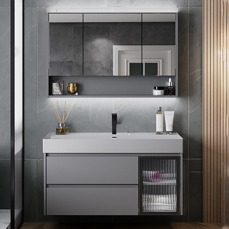 Contemporary Vanity Sink Wooden Wall-Mounted Bathroom Vanity Cabinet in Gray