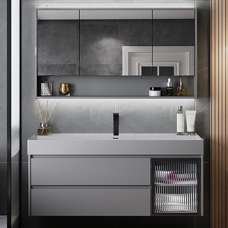 Contemporary Vanity Sink Wooden Wall-Mounted Bathroom Vanity Cabinet in Gray