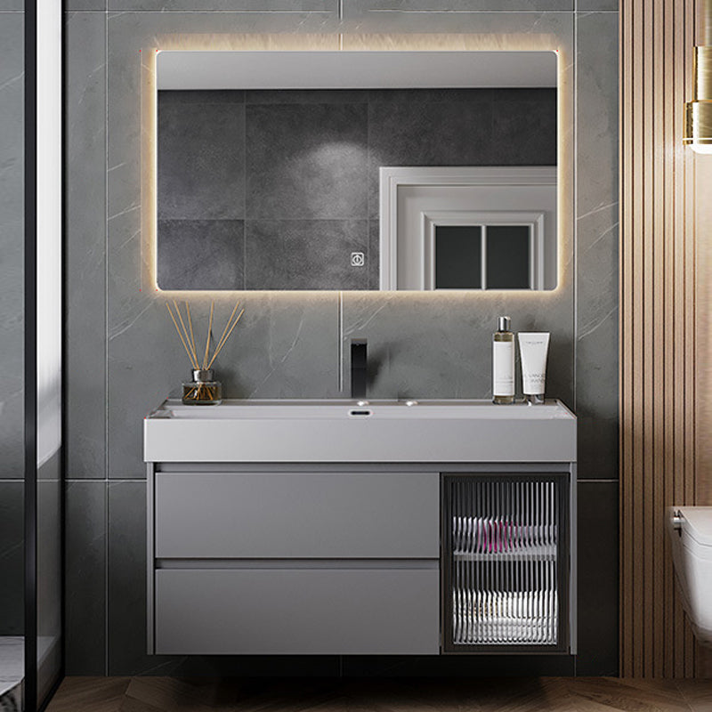 Contemporary Vanity Sink Wooden Wall-Mounted Bathroom Vanity Cabinet in Gray