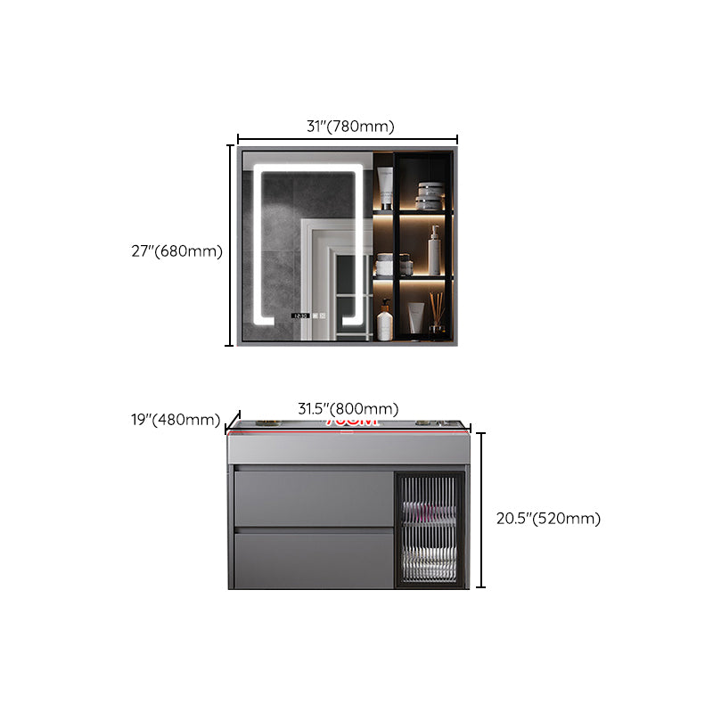 Contemporary Vanity Sink Wooden Wall-Mounted Bathroom Vanity Cabinet in Gray