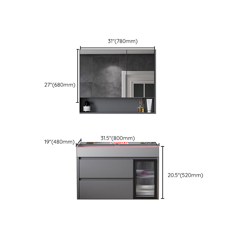 Contemporary Vanity Sink Wooden Wall-Mounted Bathroom Vanity Cabinet in Gray