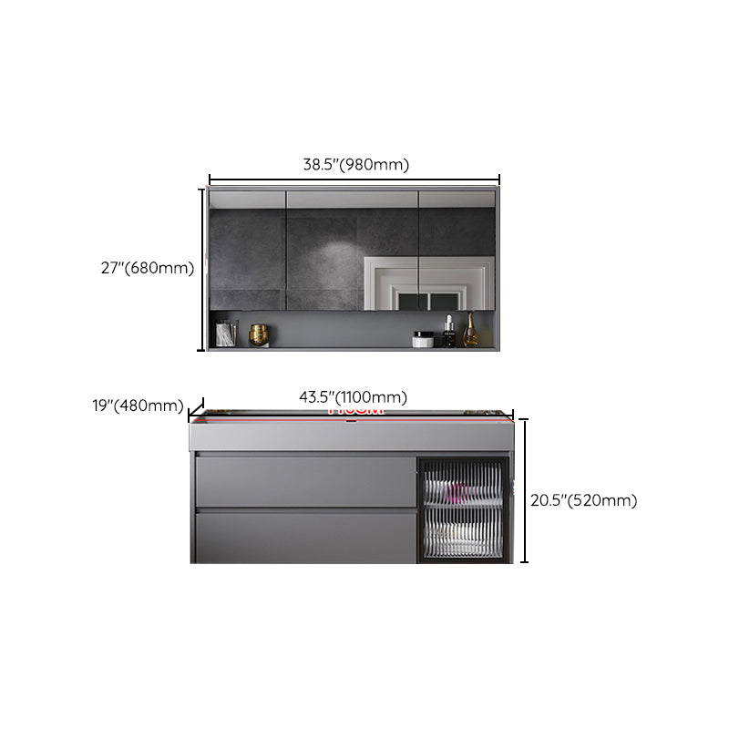 Contemporary Vanity Sink Wooden Wall-Mounted Bathroom Vanity Cabinet in Gray
