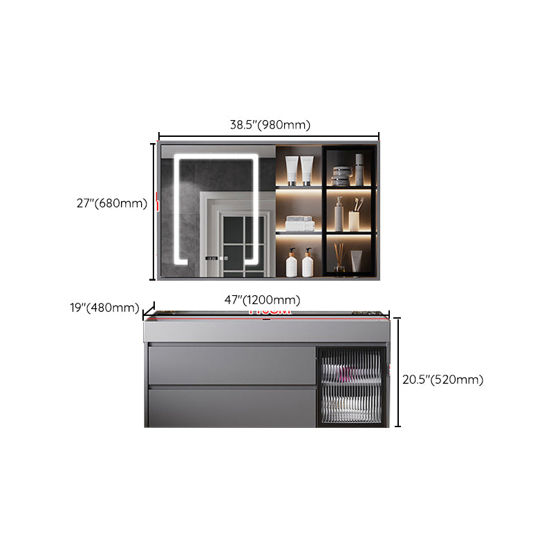 Contemporary Vanity Sink Wooden Wall-Mounted Bathroom Vanity Cabinet in Gray