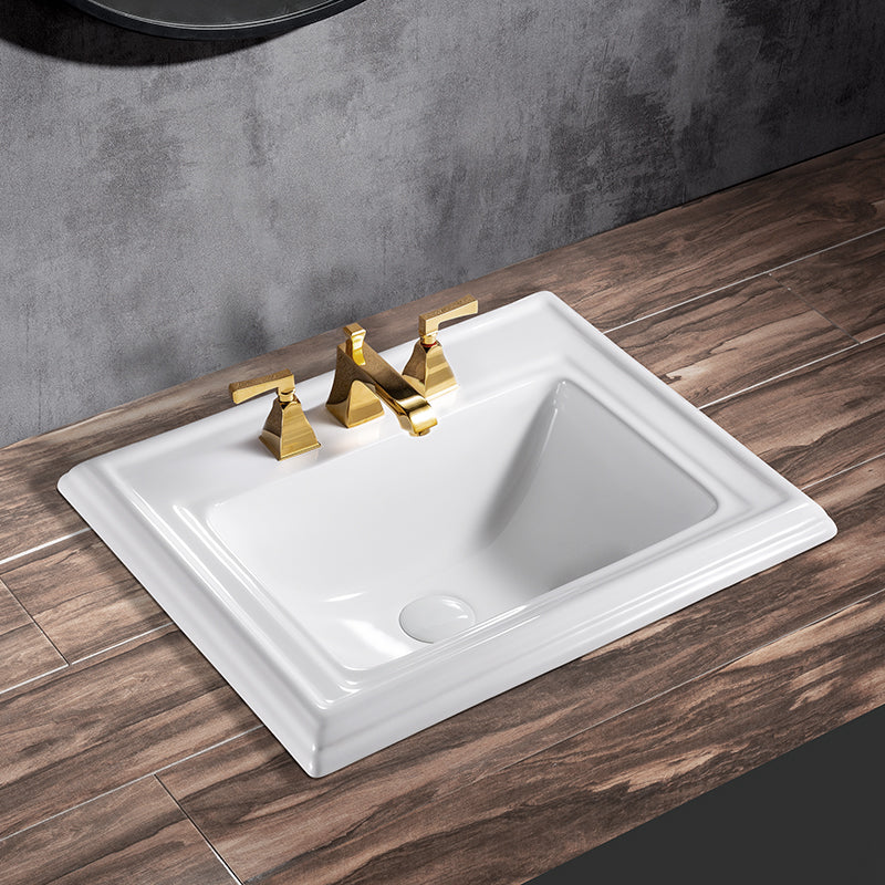 Contemporary Bathroom Sink Porcelain Rectangular Drop-in Bathroom Sink with Pop-Up Drain