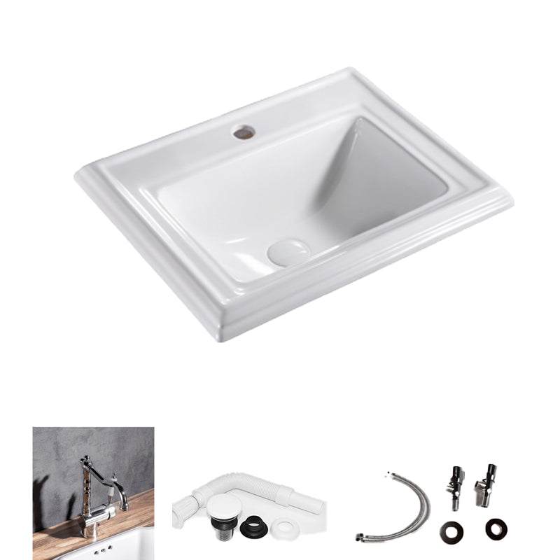 Contemporary Bathroom Sink Porcelain Rectangular Drop-in Bathroom Sink with Pop-Up Drain